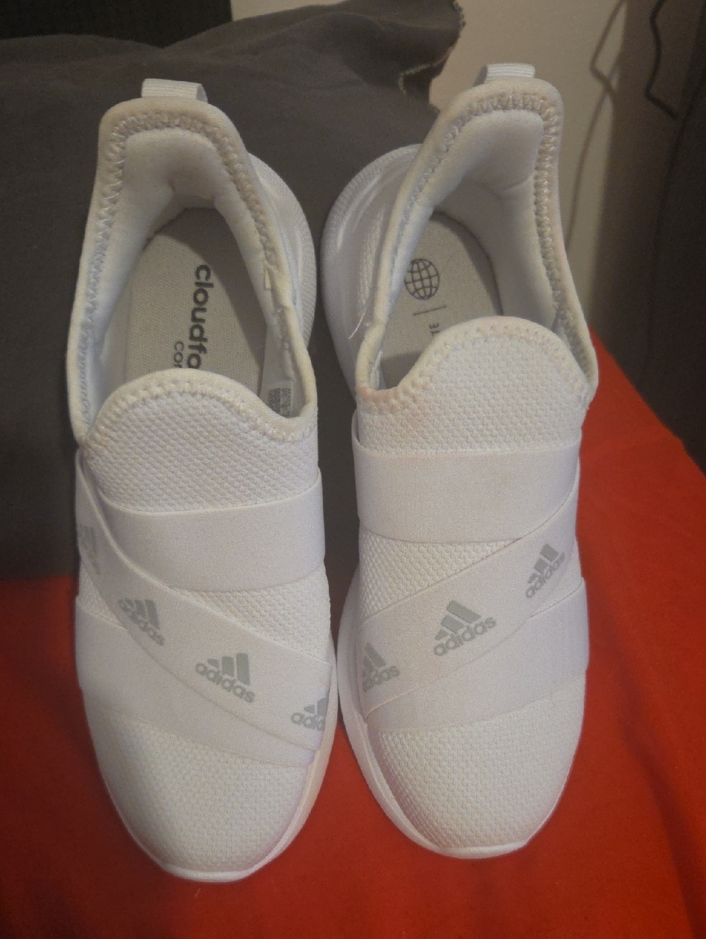 adidas White Slip-On Cloudfoam Sneakers with Elastic Straps